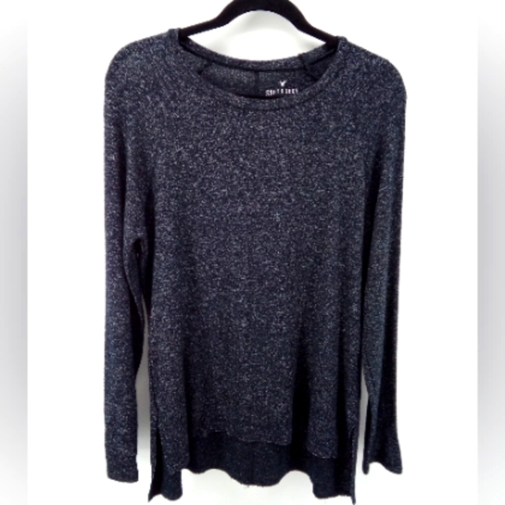 AEO Soft & Sexy Plush Dark Gray Exposed Hi-Low Hem Viscose Blend LS Top S